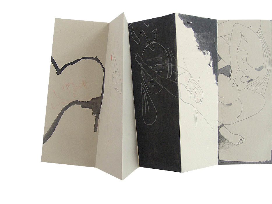 Agnes Keil, foldet book I, Indian ink, 312 x 32cm, 2010